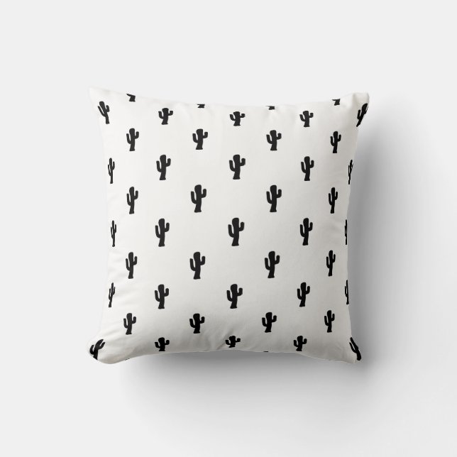Modern Black & White Cactus Pattern Throw Pillow (Front)
