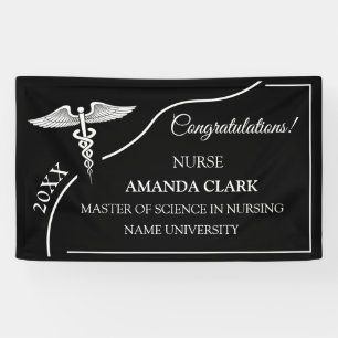 Modern Black & White Caduceus Nurse Graduation Banner