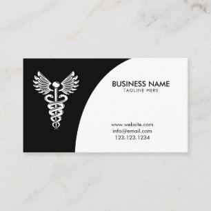 Modern Black & White Caduceus Pharmaceutical Business Card