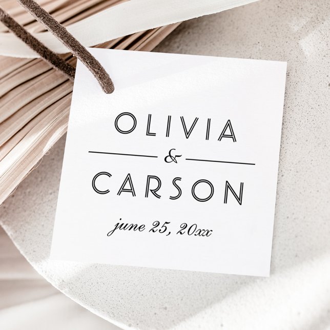 Modern Black White Calligraphy Monogram Wedding Favour Tags (Creator Uploaded)