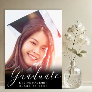 Modern Black White Calligraphy Photo Graduation  Invitation