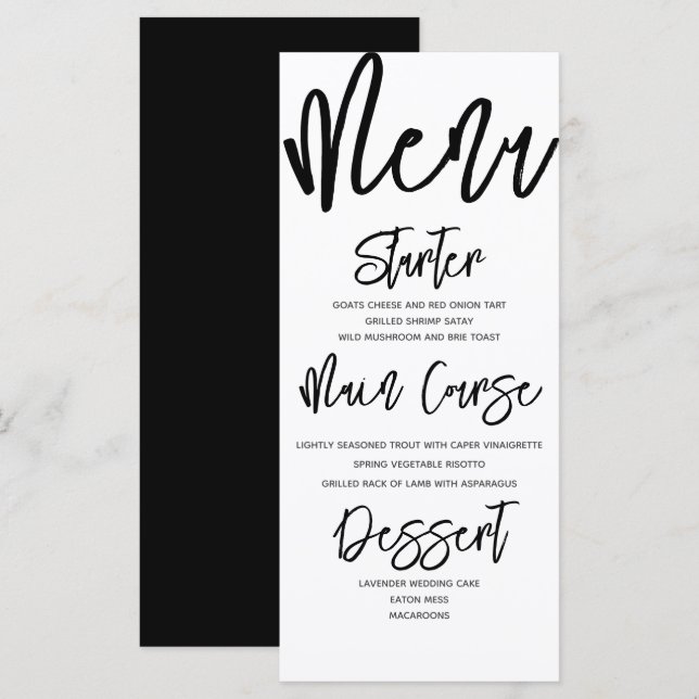 Modern Black & White Calligraphy Wedding Menu (Front/Back)