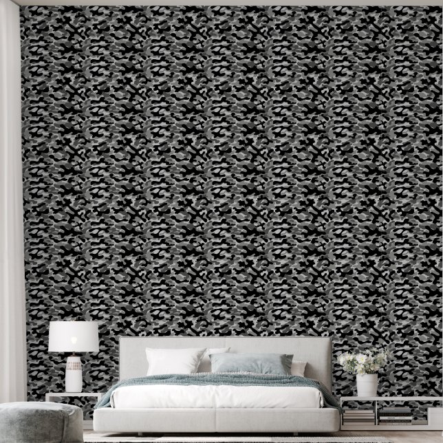 Modern Black White Camo Pattern  Wallpaper (Bedroom)