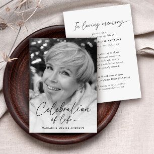 Modern Black White Celebration of Life Memorial Invitation