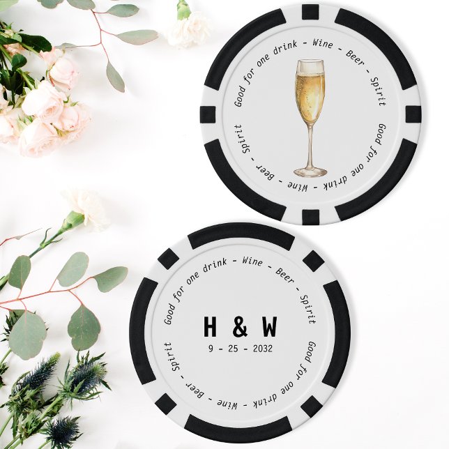 Modern Black White Champagne Drink Voucher Wedding Poker Chips (Modern Black White Champagne Drink Voucher Wedding Poker Chips)