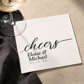 Modern Black & White Cheers Personalized Wedding Napkin