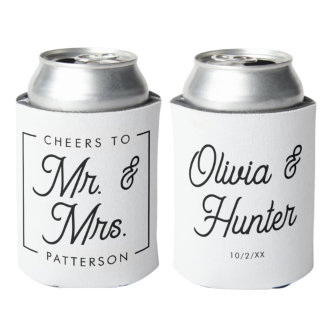 Modern Black & White Cheers Wedding Favours Can Cooler