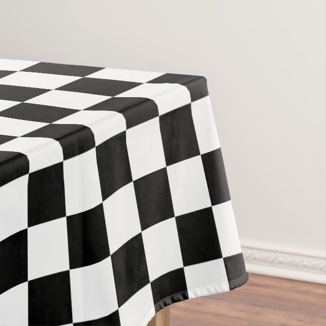Modern Black White Chequered Pattern Dining Table Tablecloth (In Situ)