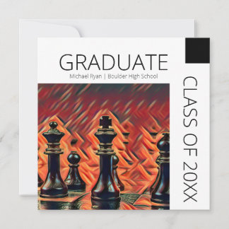 Modern Black White Chess Pieces Graduation Invitation