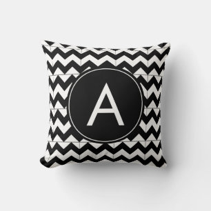 Modern Black White Chevron Monogram Throw Pillow