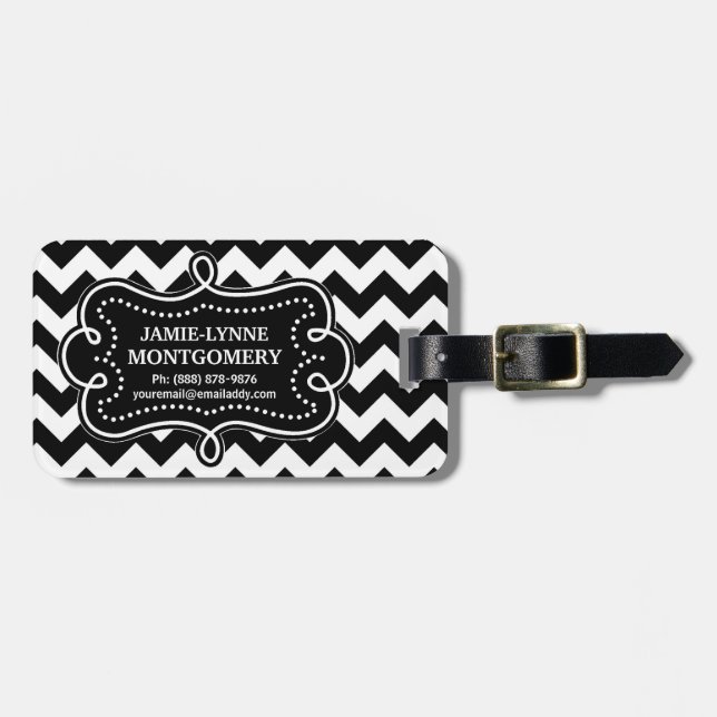 Modern Black White Chevron Pattern Luggage Tag (Front Horizontal)