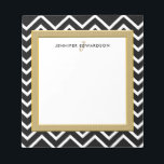 Modern black white chevron pattern monogram name notepad<br><div class="desc">Modern stylish black and white chevron and golden frame personalized notepad.
Black and white chevron design with monogram and name.
You can add your own name or text and monogram.</div>