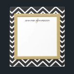 Modern black white chevron pattern monogram name notepad<br><div class="desc">Modern stylish black and white chevron and golden frame personalized notepad.
Black and white chevron design with monogram and name.
You can add your own name or text and monogram.</div>
