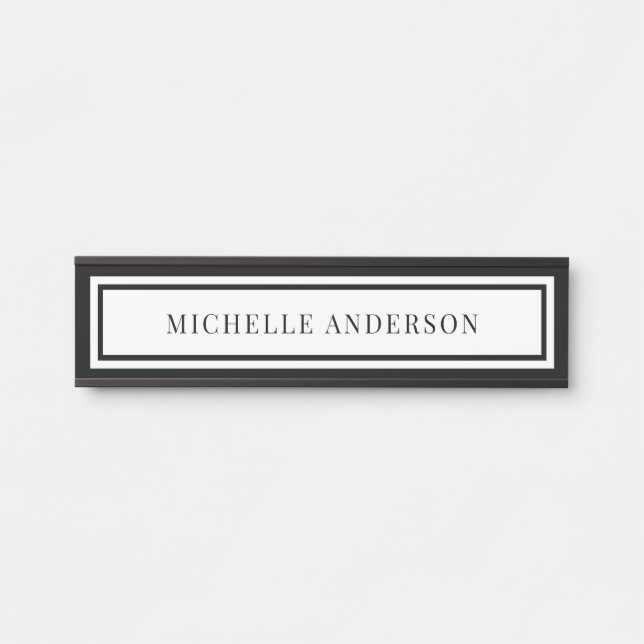 Modern Black & White Chic Double Boarder Elegant Door Sign (Front)