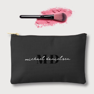 Modern Black & White Chic Script Initial Monogram  Accessory Pouch