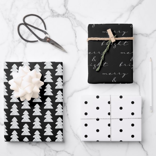 Modern Black & White Christmas Gift Wrapping Paper (Front)