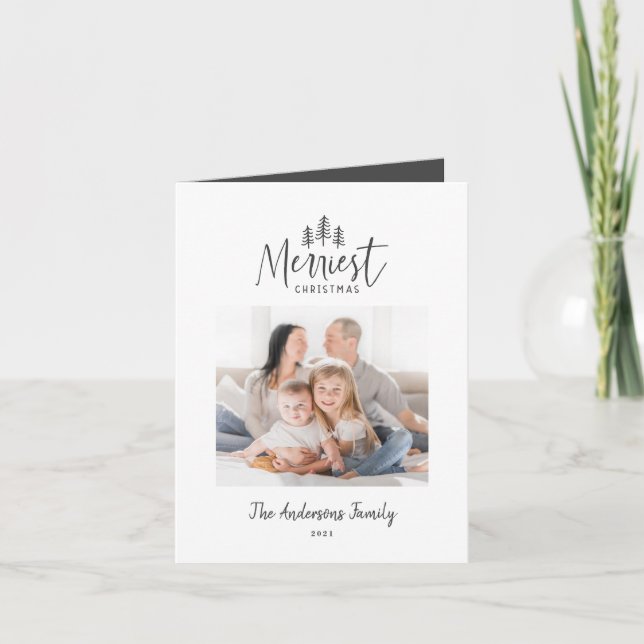 Modern black white Christmas rustic 1 photo Holiday Card (Front)