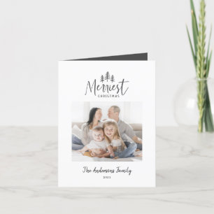 Modern black white Christmas rustic 1 photo Holiday Card