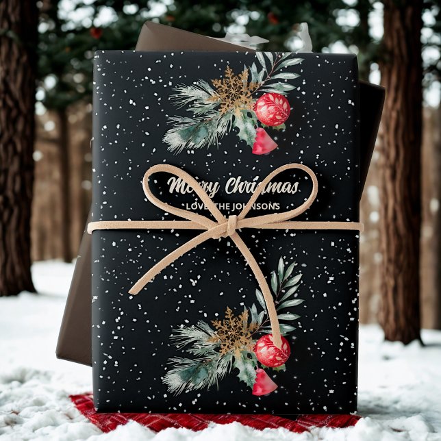 Modern Black & White Christmas Script Set Wrapping Paper Sheet (Creator Uploaded)