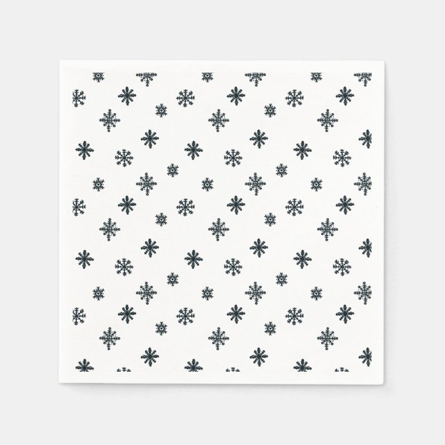 Modern Black & White Christmas Snowflakes Napkin (Front)