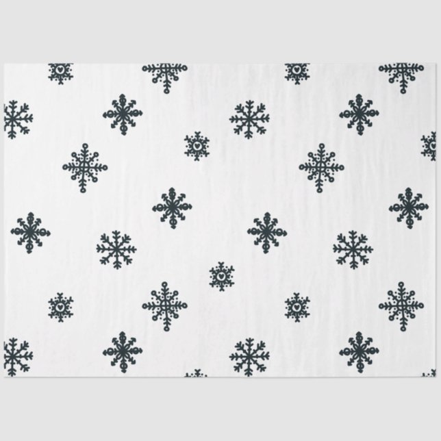 Modern Black & White Christmas Snowflakes Tissue Paper (Front)