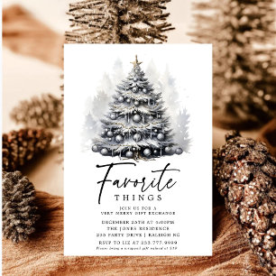Modern Black  White Christmas Tree Favourite Thing Invitation