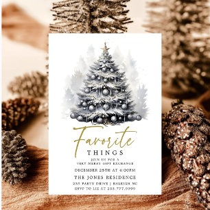Modern Black White Christmas Tree Favourite Thing Invitation