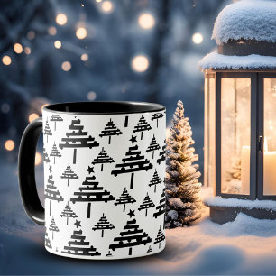 Modern Black White Christmas Tree Pattern Mug