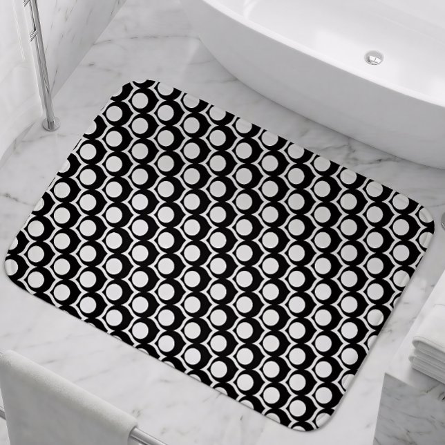 Modern Black White Circle Lattice Pattern Bath Mat (Creator Uploaded)