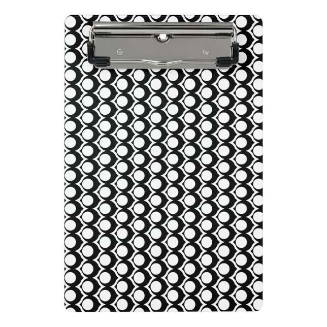 Modern Black White Circle Lattice Pattern  Mini Clipboard (Front)