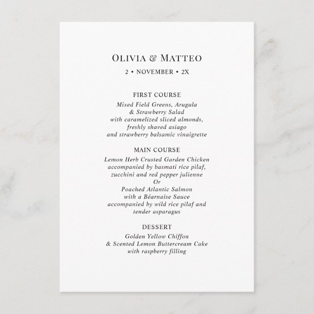 Modern Black White Classic Reception Menu (Front)