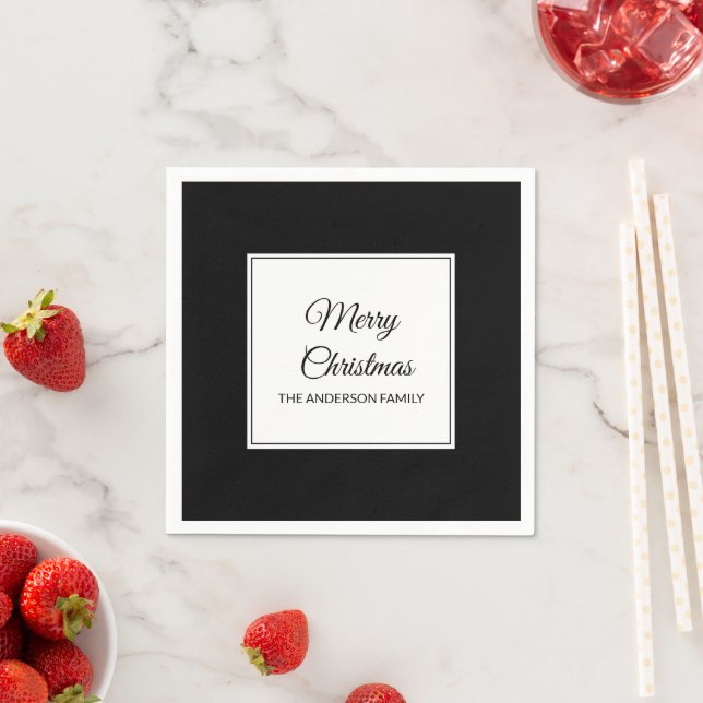 Modern black white classic solid Christmas holiday Napkin (Insitu)