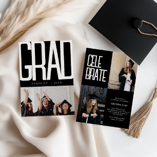 Modern Black & White Collage Bold Graduation Invitation