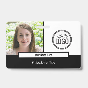 Modern Black & White Colour Block Photo Name Tag Badge