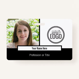 Modern Black & White Colour Block Photo Name Tag Badge