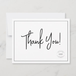 Modern Black White Company Logo Social Thank You  Card