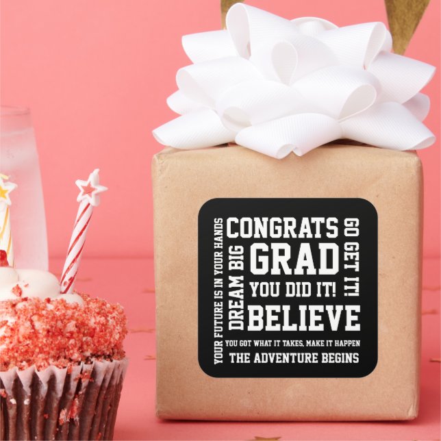 Modern Black White Congrats Grad You Did It Square Sticker (Party)