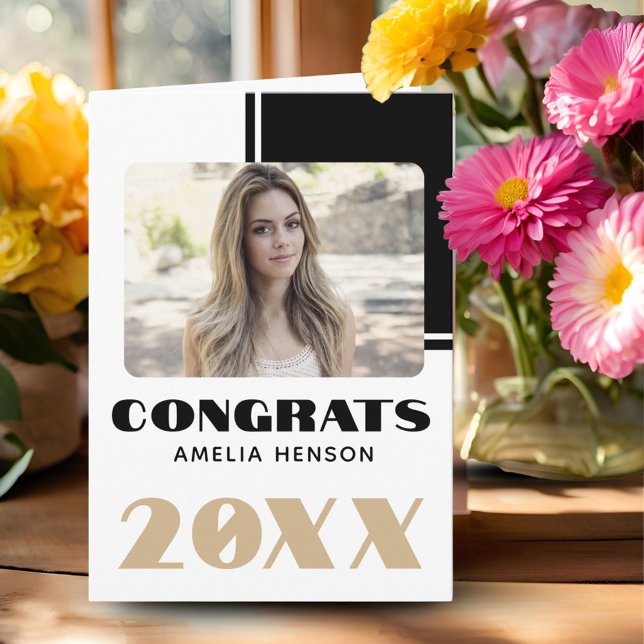 Modern Black White Congrats Graduate Photo Card (Creator Uploaded)