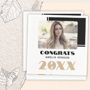 Modern Black White Congrats Graduate Photo  Napkin