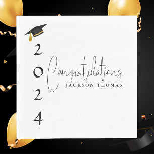 Modern Black & White Congratulations Graduate Napkin