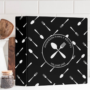 Modern Black & White Cooking Utensils Recipe Binder
