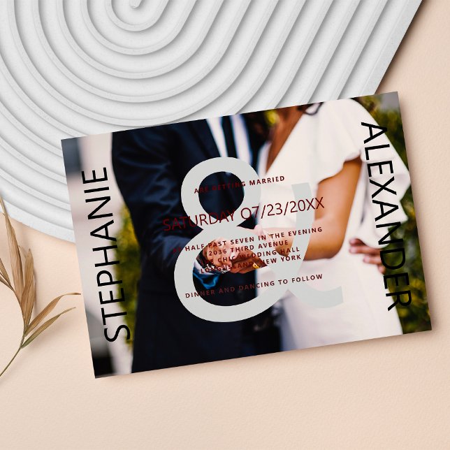 Modern black white couple ampersand photo wedding invitation (Modern black white couple ampersand photo wedding)