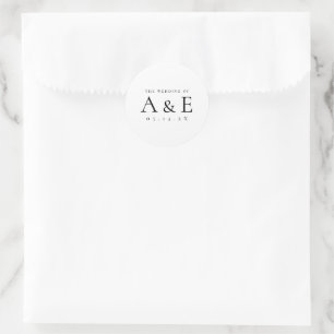 Modern Black & White Couples Monogram Wedding Classic Round Sticker