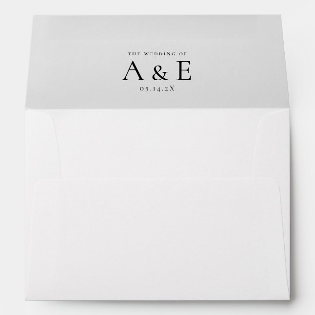 Modern Black & White Couples Monogram Wedding  Envelope (Back (Bottom))