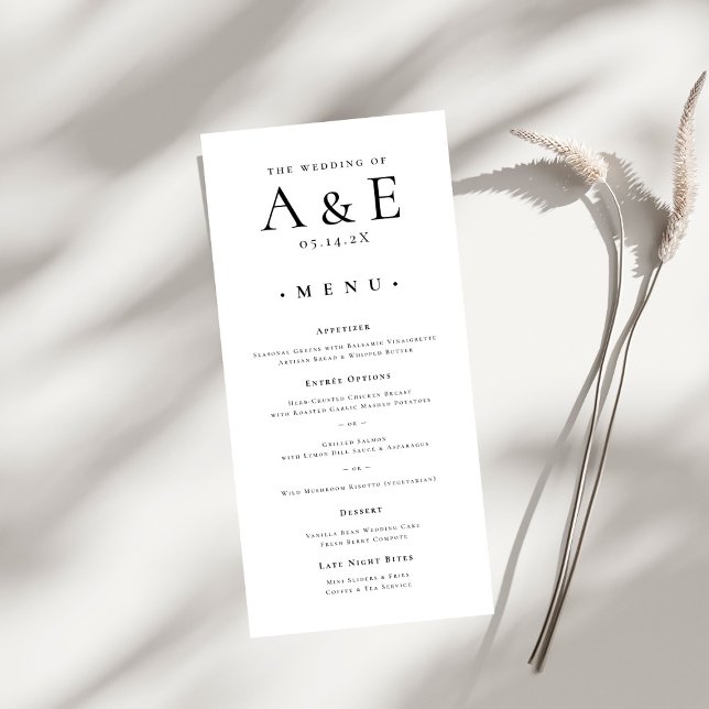 Modern Black & White Couples Monogram Wedding Menu (Creator Uploaded)