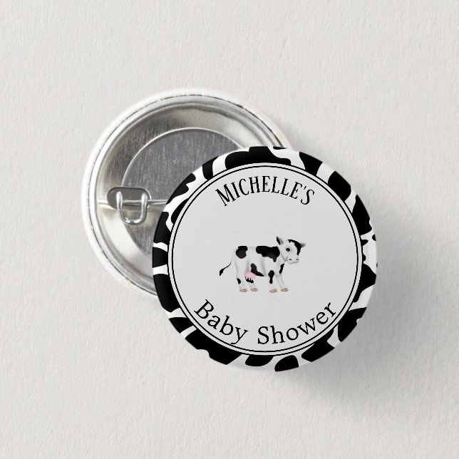Modern Black White Cow Print Baby Shower  1 Inch Round Button (Front & Back)