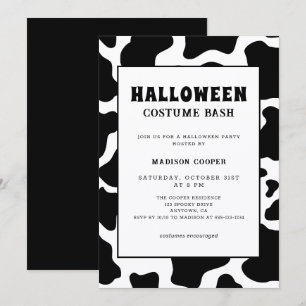 Modern Black & White Cow Print Costume Halloween  Invitation
