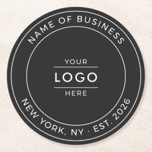 Modern Black White Custom Business Logo Est Year Round Paper Coaster