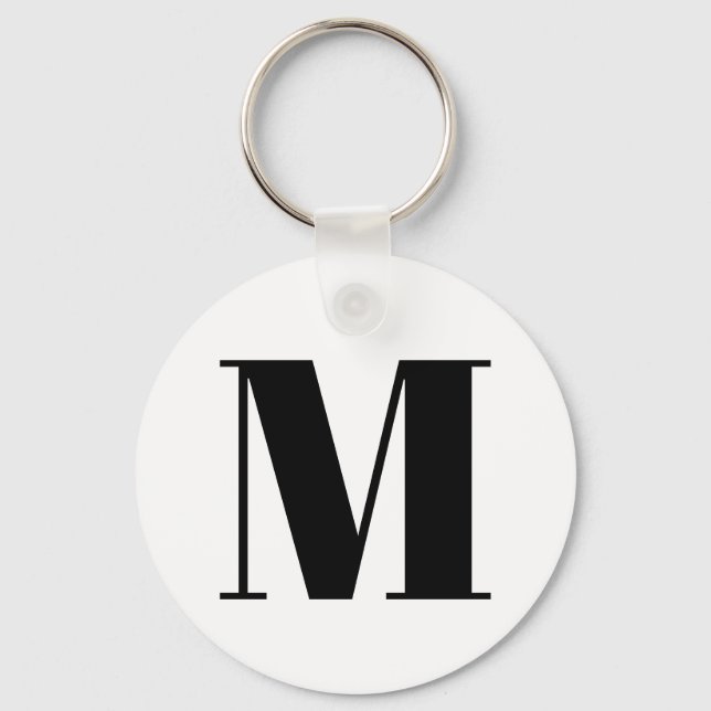 Modern black white custom monogram initial letter keychain (Front)