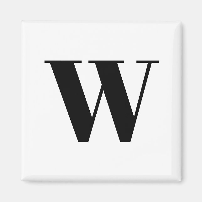 Modern black white custom monogram initial letter magnet (Front)